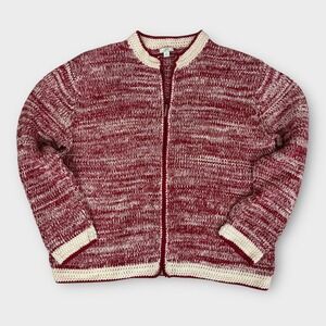 J. Jill‎ Mottled Red and Ivory Full-Zip Sweater Jacket 100% Cotton Size Large